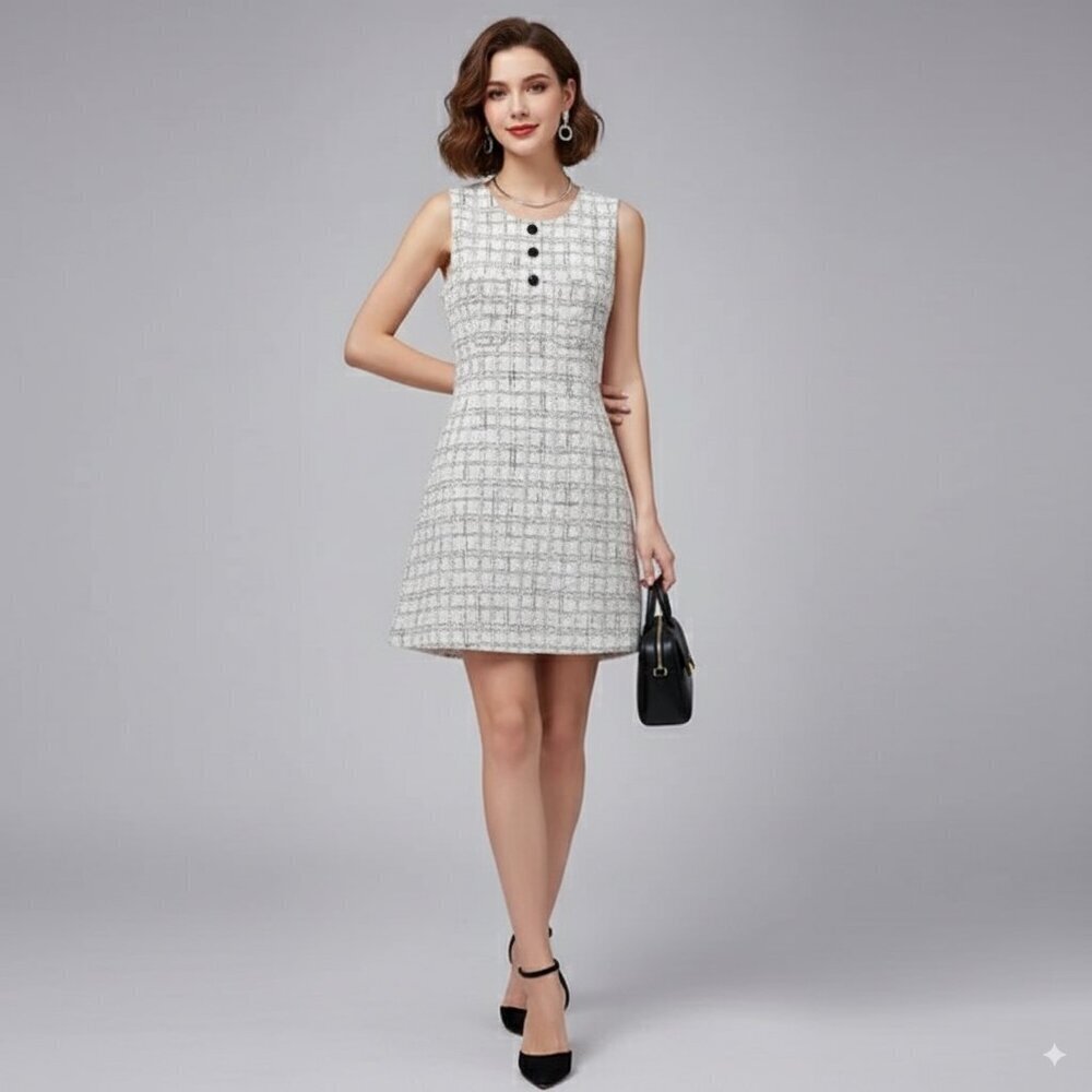 J.ING White Tweed Sleeveless Mini Dress Size S/L NWT
